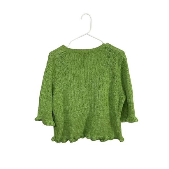 VTG August Silk Green Ribbon Knit Ruffle Hem Cardigan Sweater Sz XL Cottagecore - Picture 2 of 6